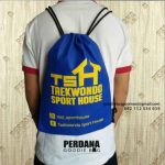 Model Drawstring Bag Spunbond Biru Legenda Malaka Batam Riau Perdana Goodie Bag